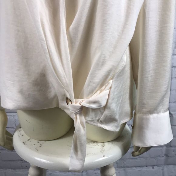 Chico’s size 1 Small faux wrap shirt. Super soft feel like silk. Cream mach wash - Picture 2 of 6